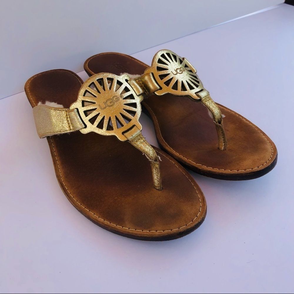 UGG Gold Leather Sheepskin lined Thong Sandals